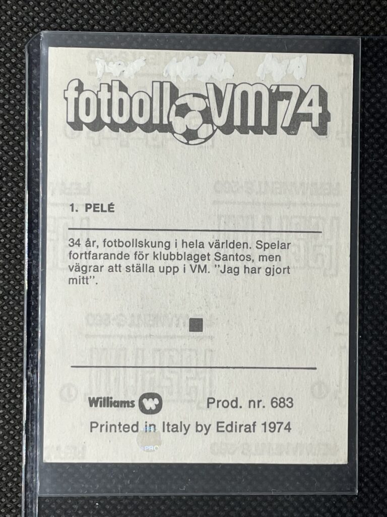1974 Williams Forlags Fotboll VM '74 #1 - Pele (Sweden) -Back